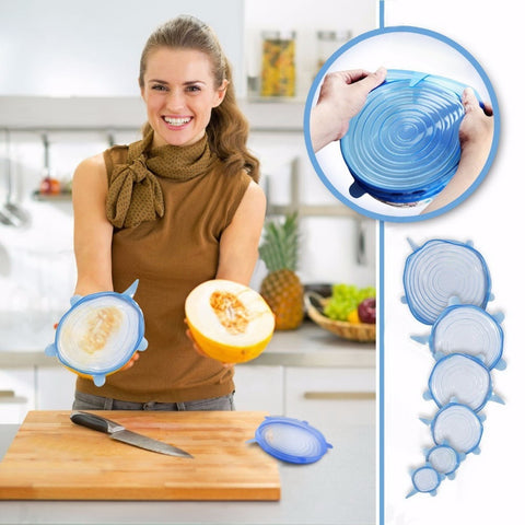 6pcs Silicone Stretch Lid Cover Suction Lid-bowl Pan Reusable Silicone Food Cover